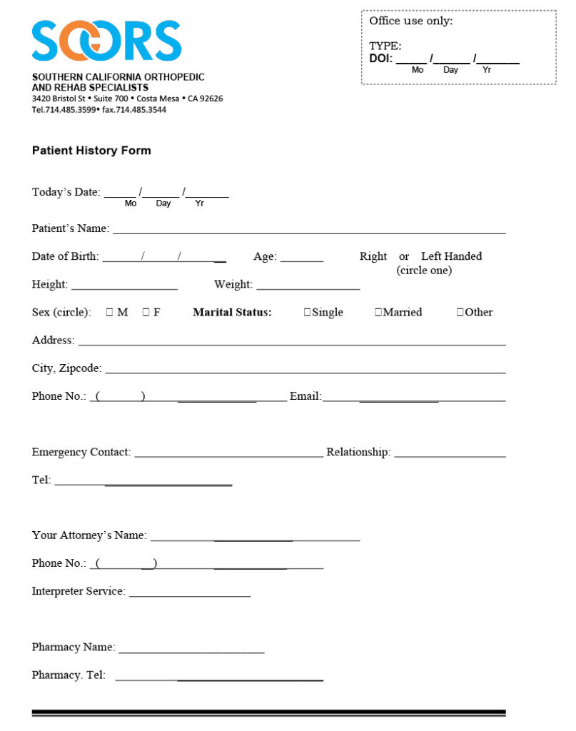 Patient Forms | Southern California Orthopedic and Rehab Specialists