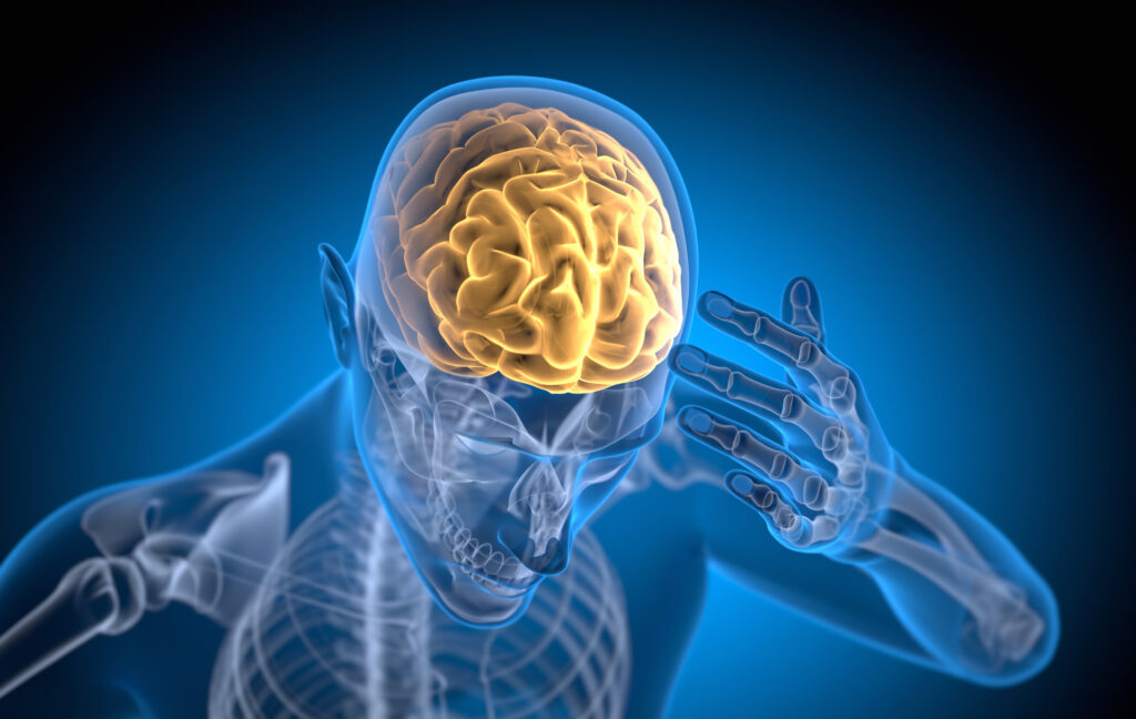 illustration of head pain on blue background